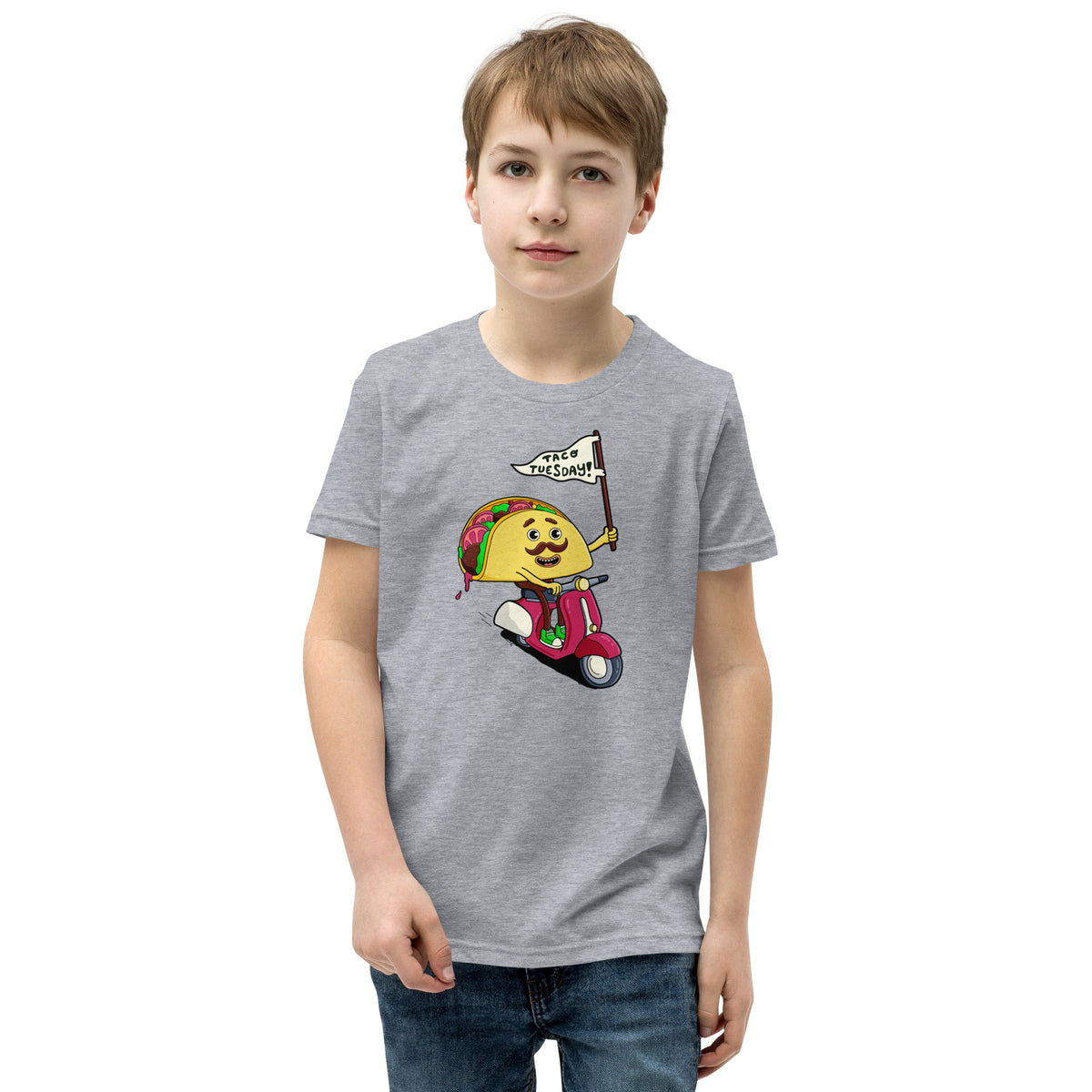 Gift-ready youth t-shirt for taco-loving kids, featuring an illustrated taco design