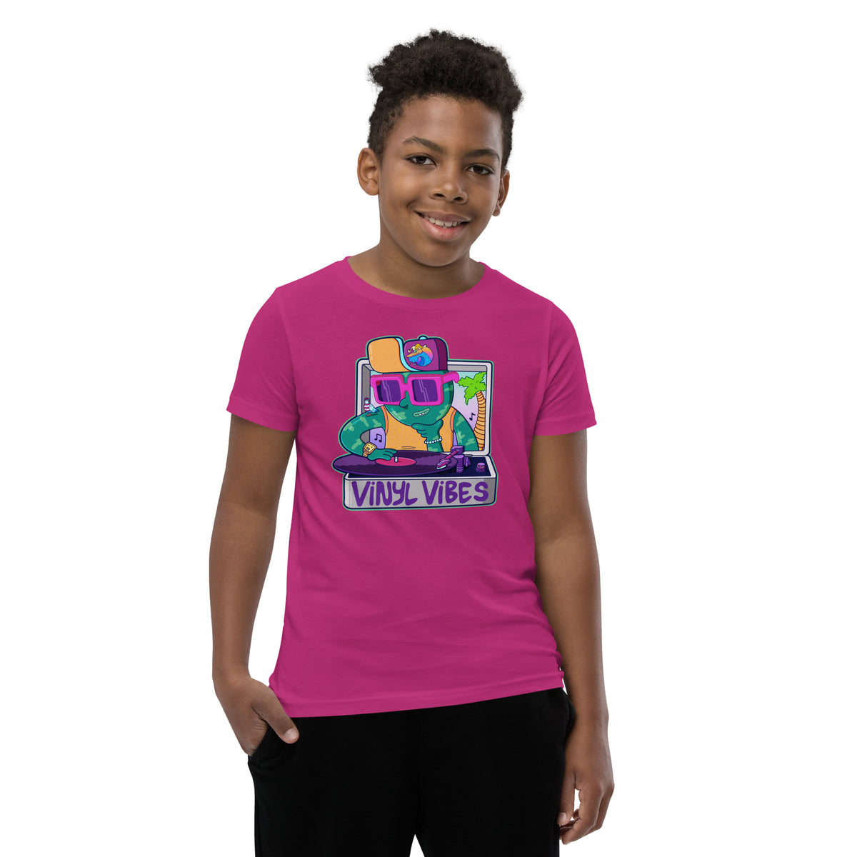 Illustrated youth tee featuring a retro record player graphic by Danvillage Art Lab