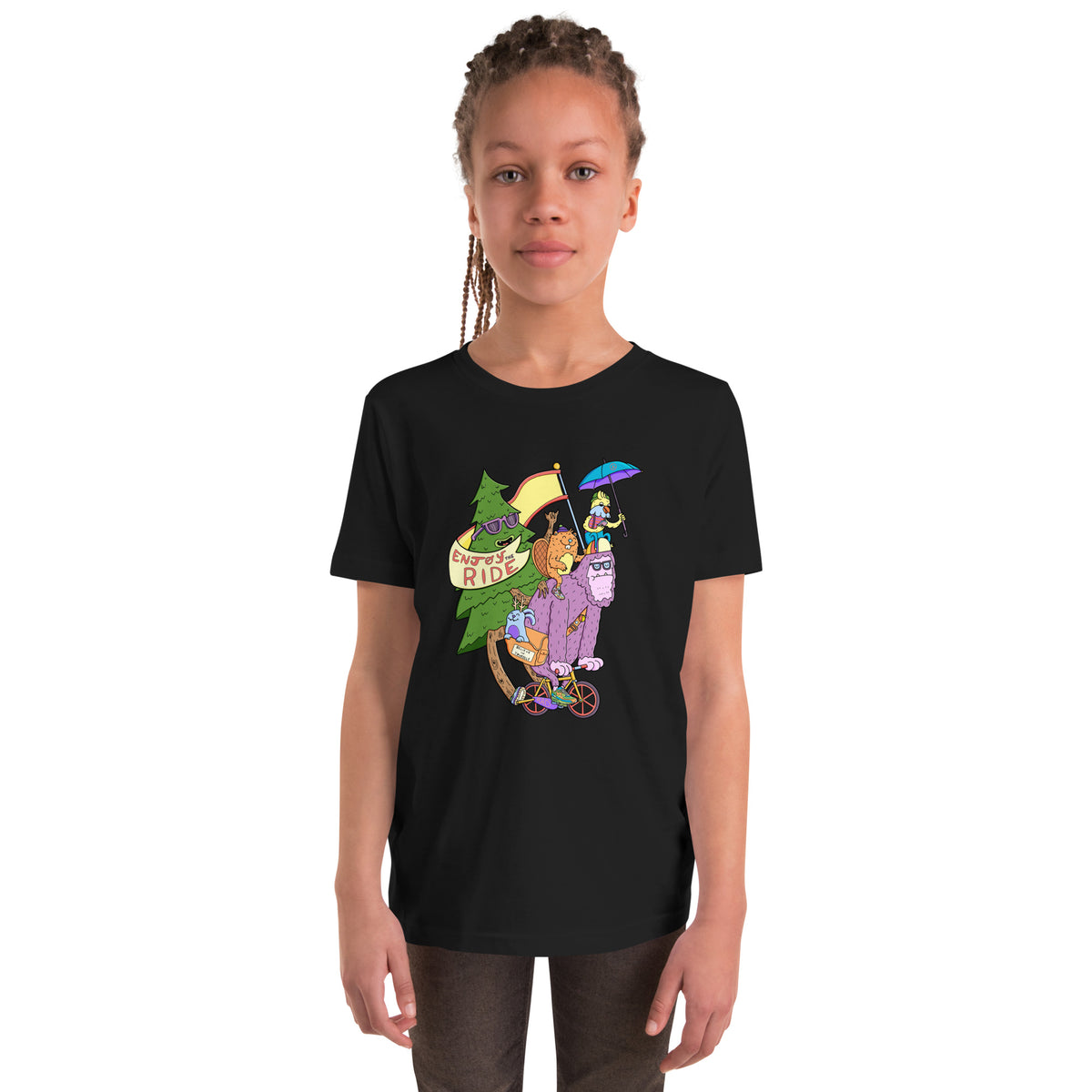 Youth graphic t-shirt for young bike riders, illustrated by Danvillage Art Lab