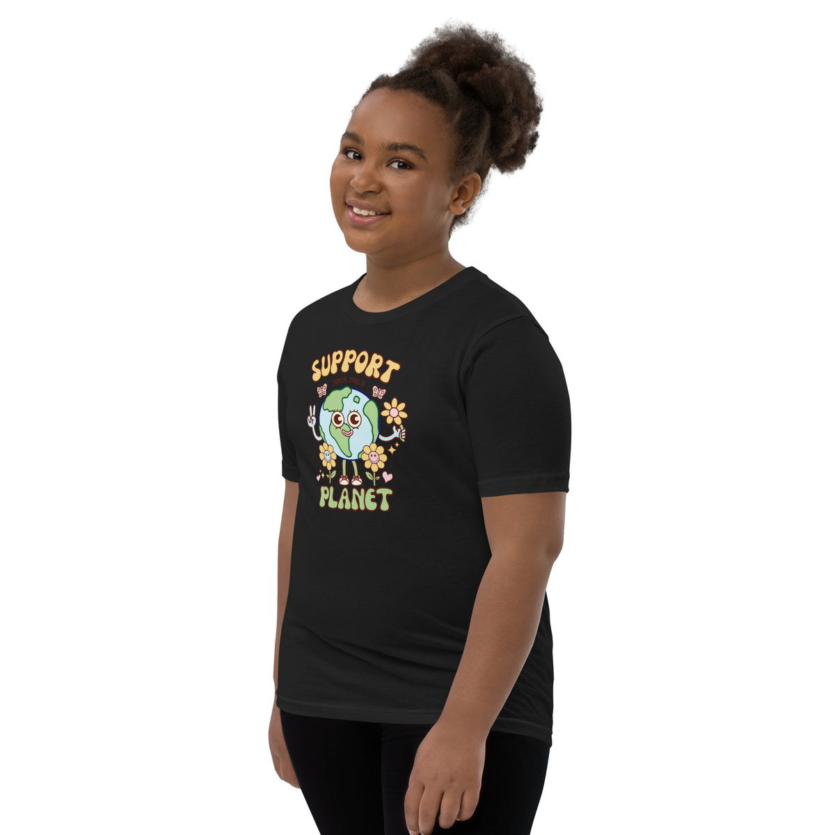 Cheerful cartoon Earth artwork on a bright youth tee from Danvillage Art Lab