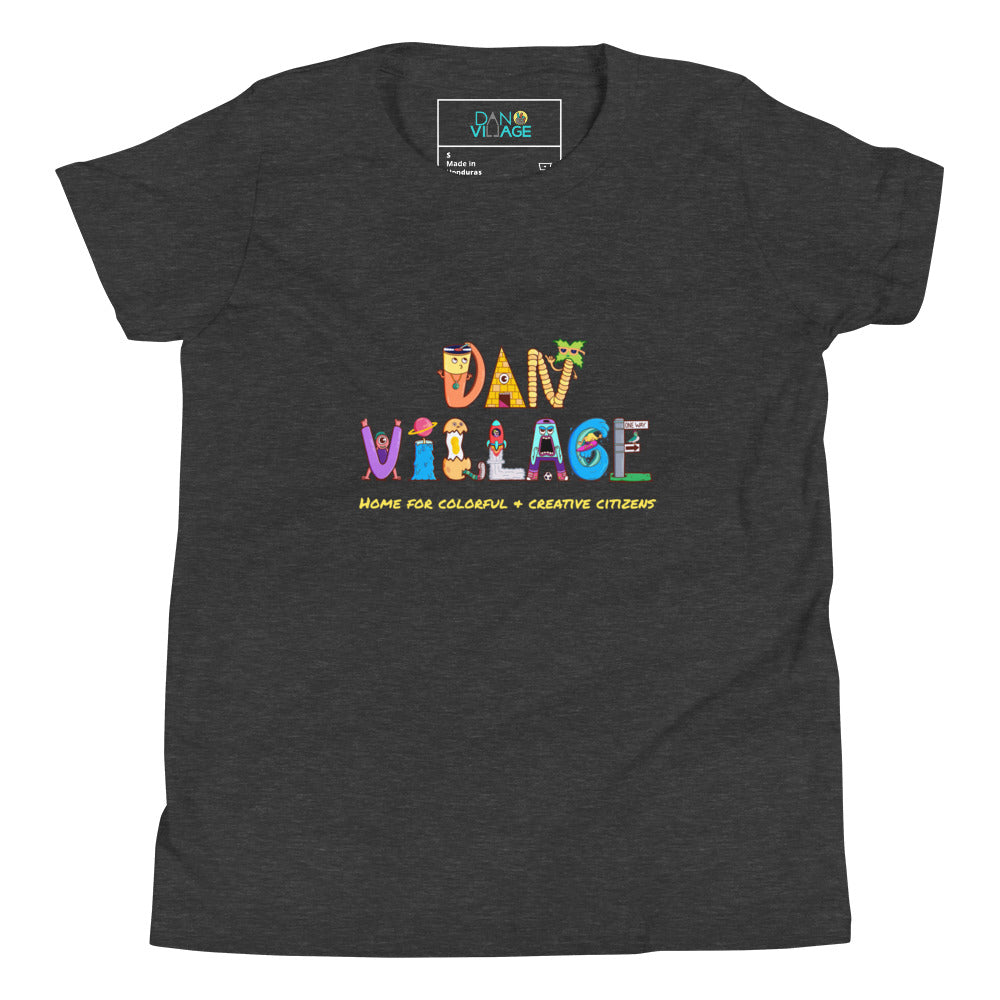 Youth graphic t-shirt featuring the Danvillage character logo by illustrator Daniel Sulzberg