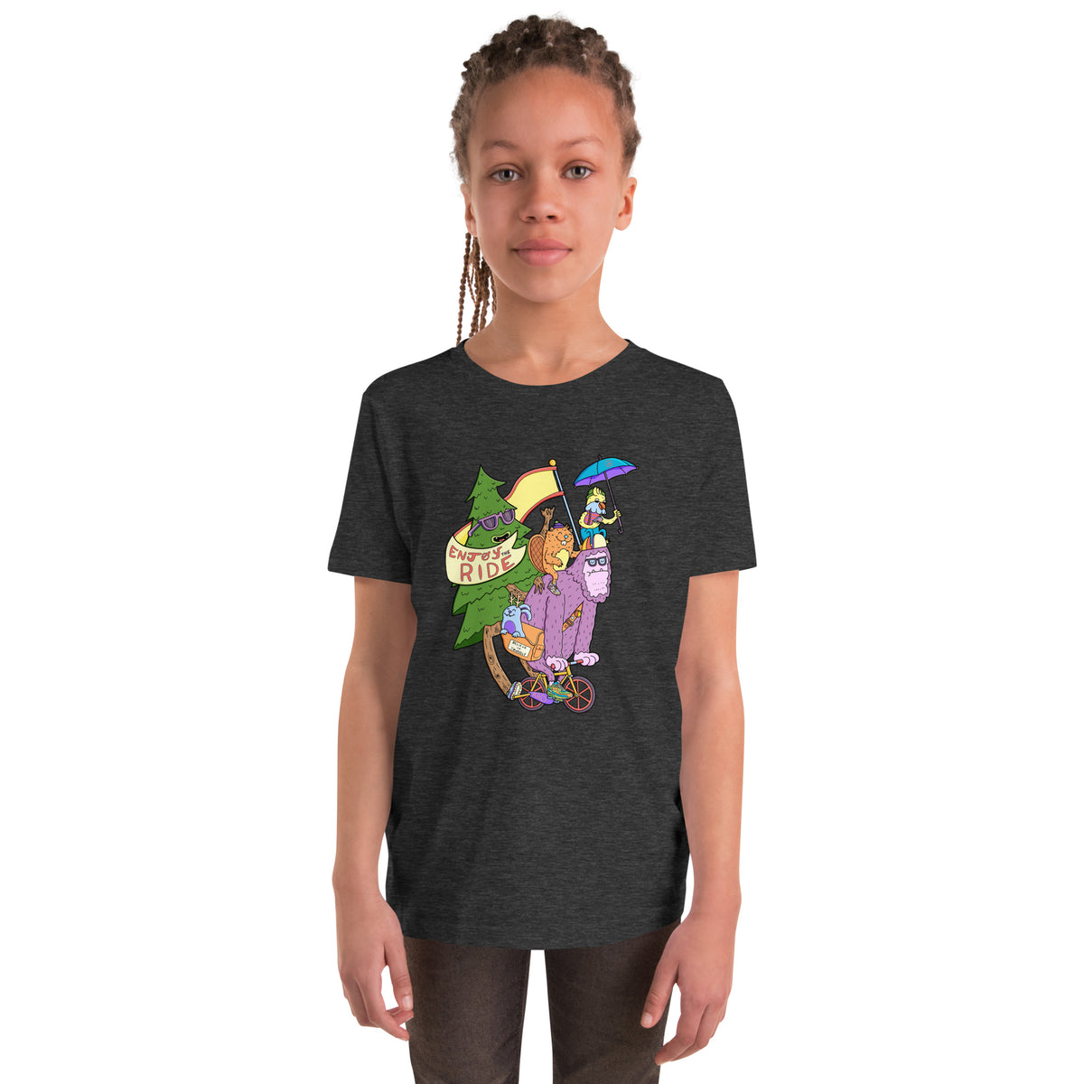 Enjoy the Ride kids t-shirt with original hand-drawn sasquatch character artwork