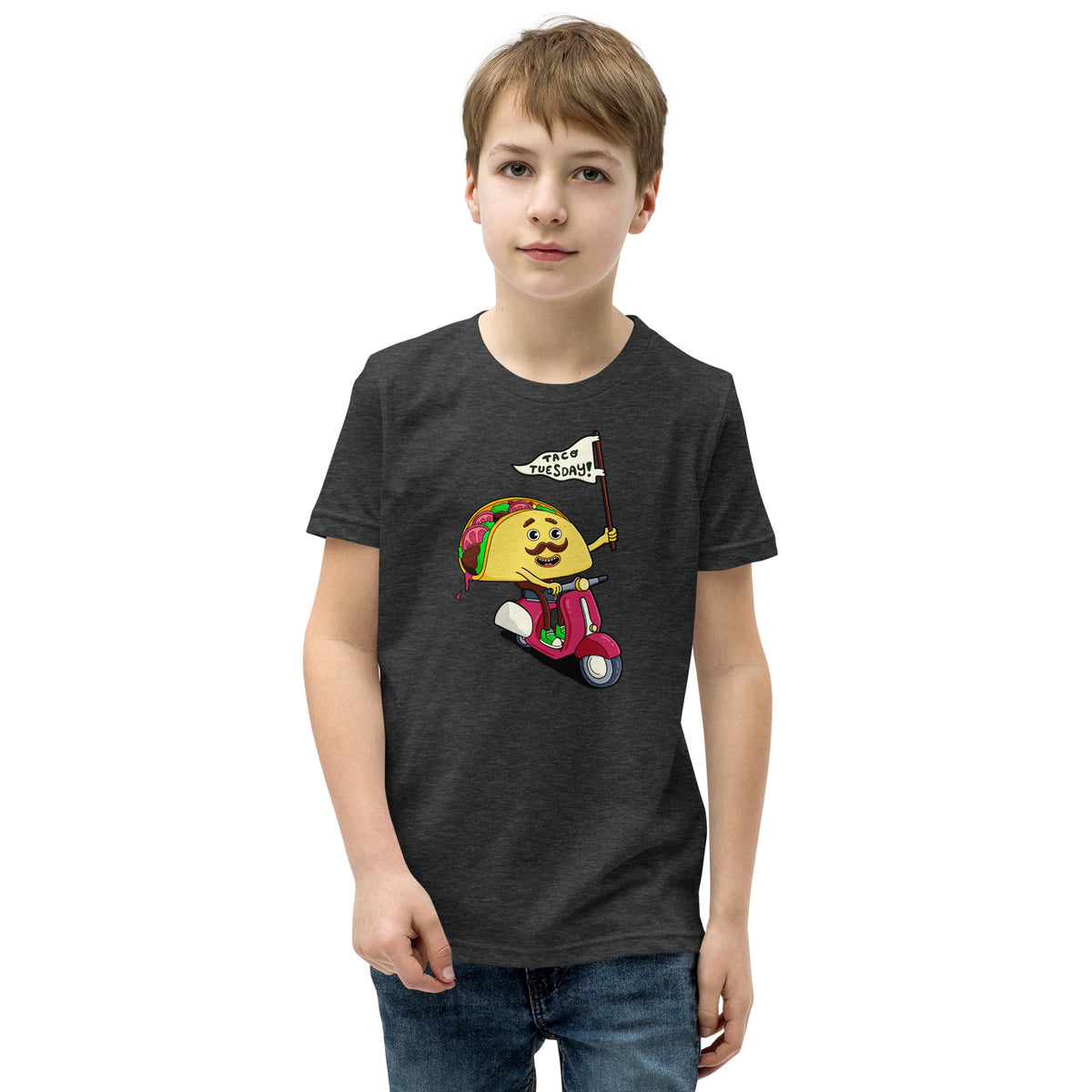 Original illustrated graphic tee for kids built around a hand-drawn taco illustration by illustrator Daniel Sulzberg