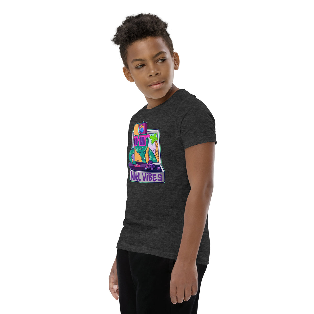 Original illustrated graphic t-shirt for kids built around a bold turntable design by Danvillage Art Lab