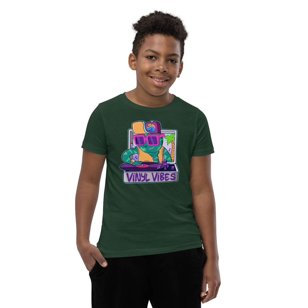 Colorful hand-drawn youth t-shirt for budding vinyl collectors by Danvillage Art Lab