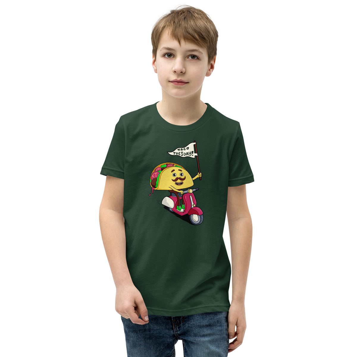 Taco Tuesday artwork on an illustrated youth tee for hungry weeknight crowds