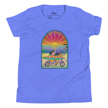 Load image into Gallery viewer, Santa Barbara Life California Sunset bikes Surfing ocean and beach happy bright  Youth Short Sleeve T-Shirt