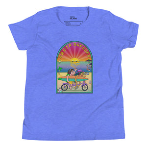 Santa Barbara Life California Sunset bikes Surfing ocean and beach happy bright  Youth Short Sleeve T-Shirt