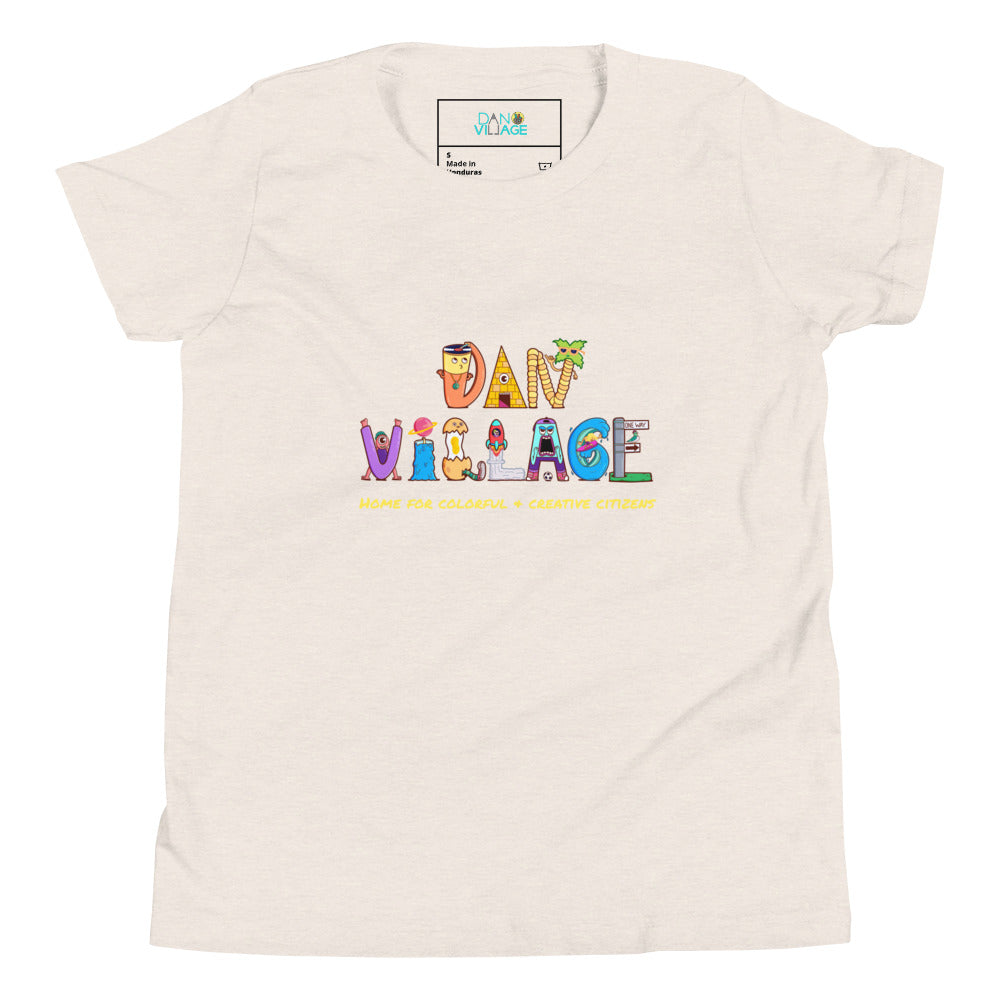 Danvillage logo kids t-shirt drawn by hand by Santa Barbara illustrator Daniel Sulzberg