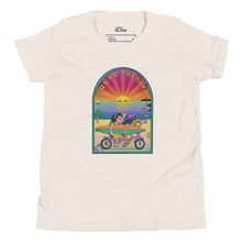 Load image into Gallery viewer, Santa Barbara Life California Sunset bikes Surfing ocean and beach happy bright  Youth Short Sleeve T-Shirt