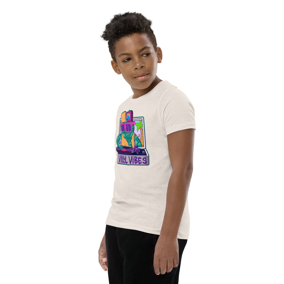 Playful hand-drawn youth t-shirt for young record fans by Santa Barbara illustrator Daniel Sulzberg