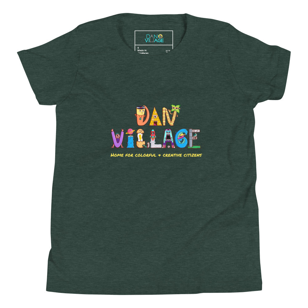 Original illustrated logo artwork on a kids t-shirt from Santa Barbara studio Danvillage Art Lab