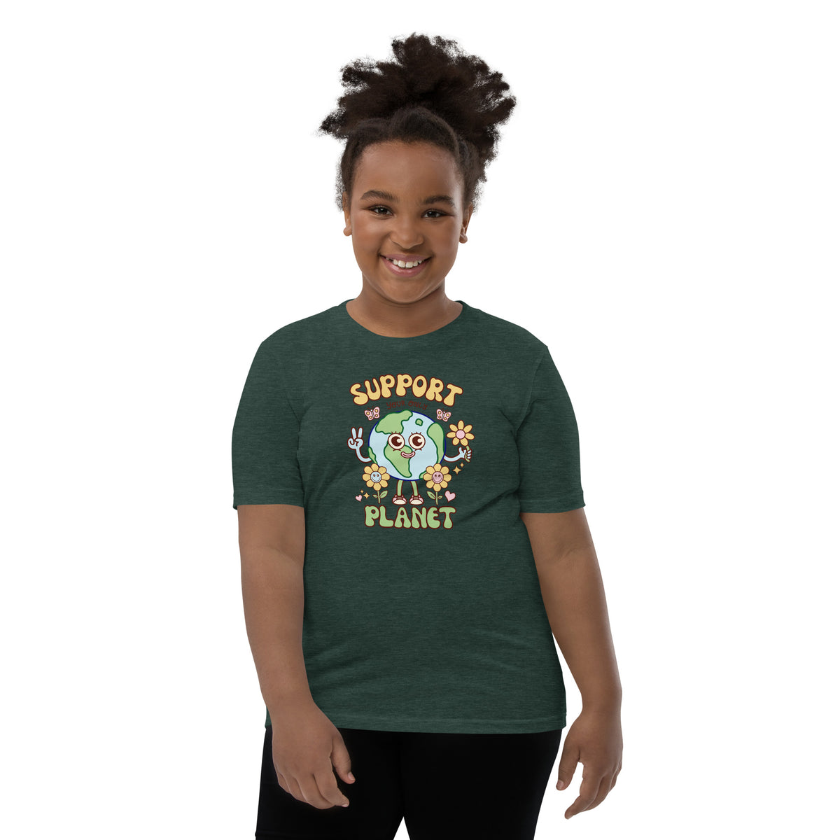 Original happy Earth artwork on a youth graphic tee from Danvillage Art Lab