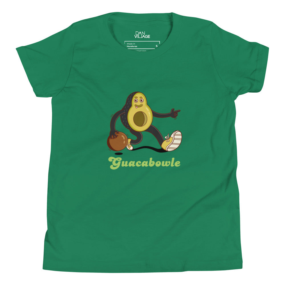 Avocado bowling youth tee drawn by Santa Barbara illustrator Daniel Sulzberg