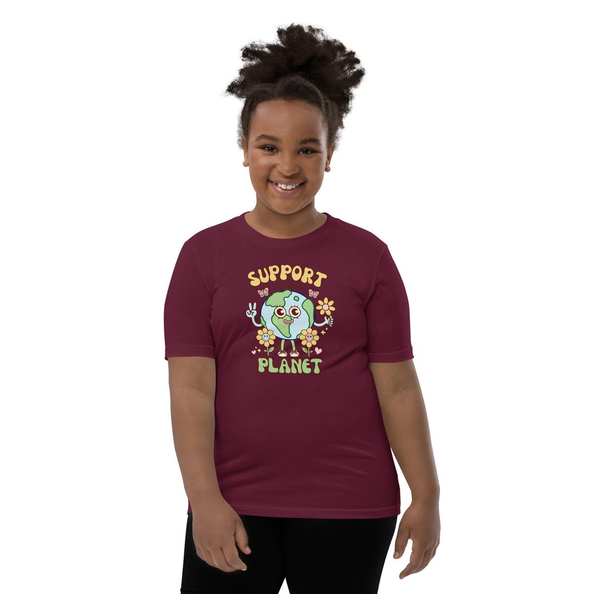 Positive climate message kids t-shirt with colourful hand-drawn artwork