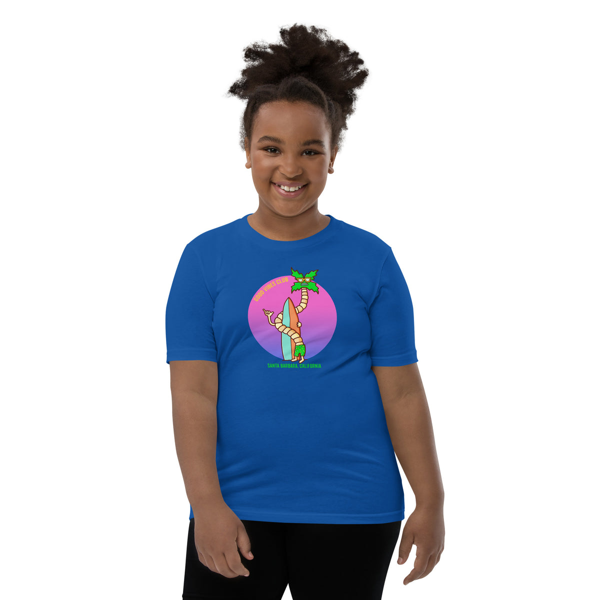 California coastal kids shirt with original hand-drawn palm and wave artwork