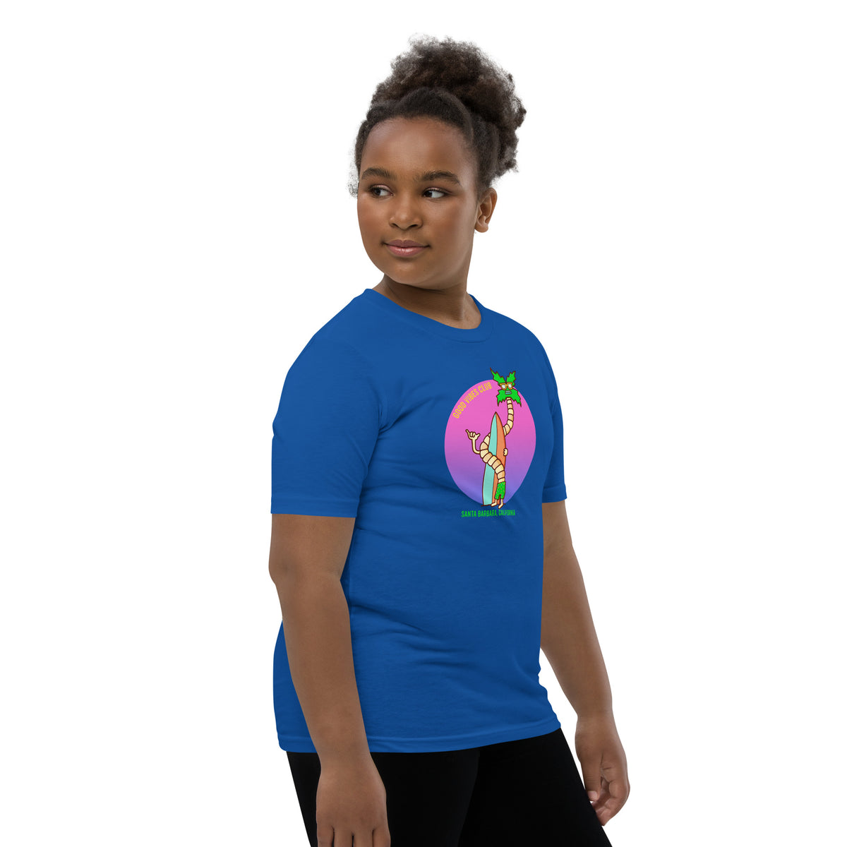 Illustrated palm tree kids tee for beach days, camp and summer holidays