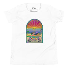 Load image into Gallery viewer, Santa Barbara Life California Sunset bikes Surfing ocean and beach happy bright  Youth Short Sleeve T-Shirt