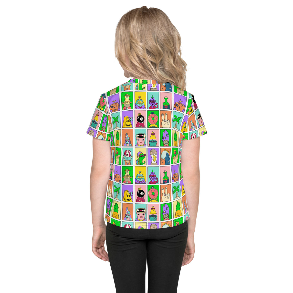 Hand-drawn tiny portraits fill this silly illustrated yearbook kids t-shirt