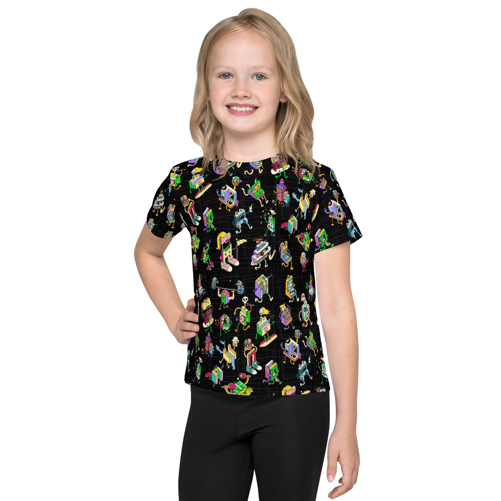 Silly original character pattern tee for kids, a playground favorite from Danvillage Art Lab