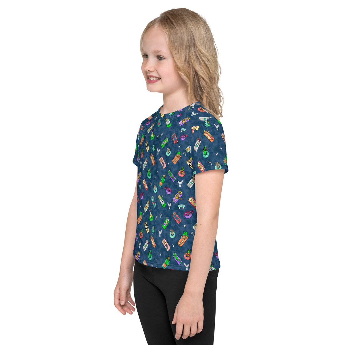 Original floatie artwork kids tee for the long unscheduled weeks of swim season