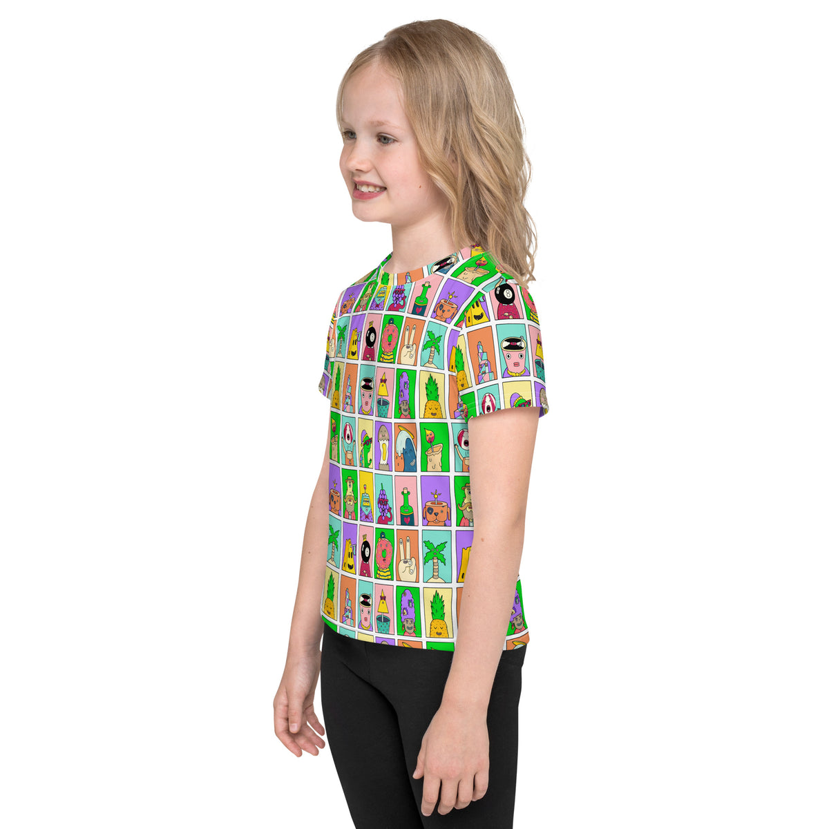 Playful back to school kids t-shirt with wacky illustrated class photo characters