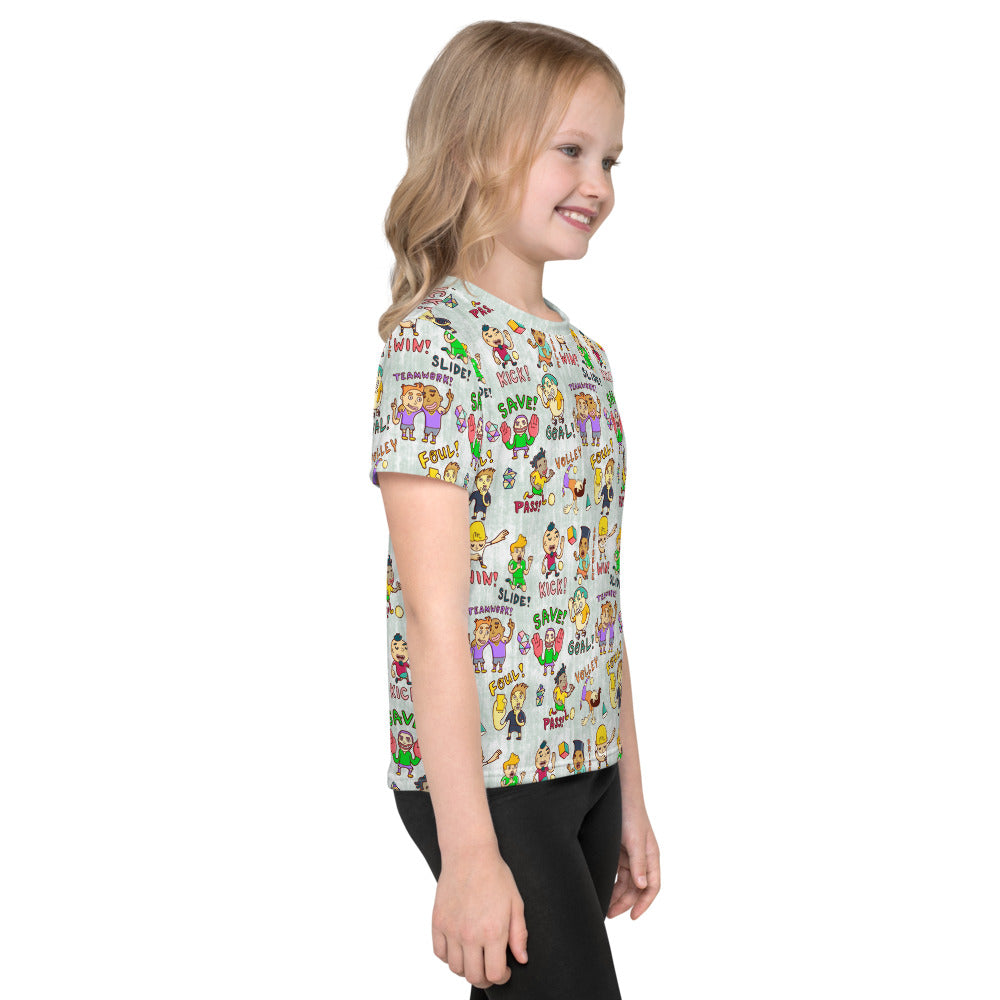 Illustrated football kids t-shirt with an all-over player pattern by Daniel Sulzberg