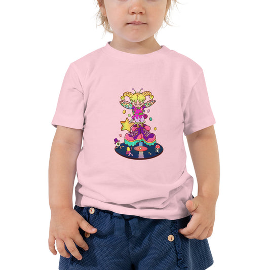 Illustrated rave fairy toddler tee packed with glow sticks and retro nineties color