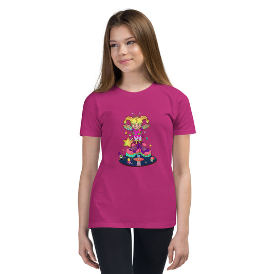 Illustrated rave fairy kids tee full of glow sticks and retro nineties party energy
