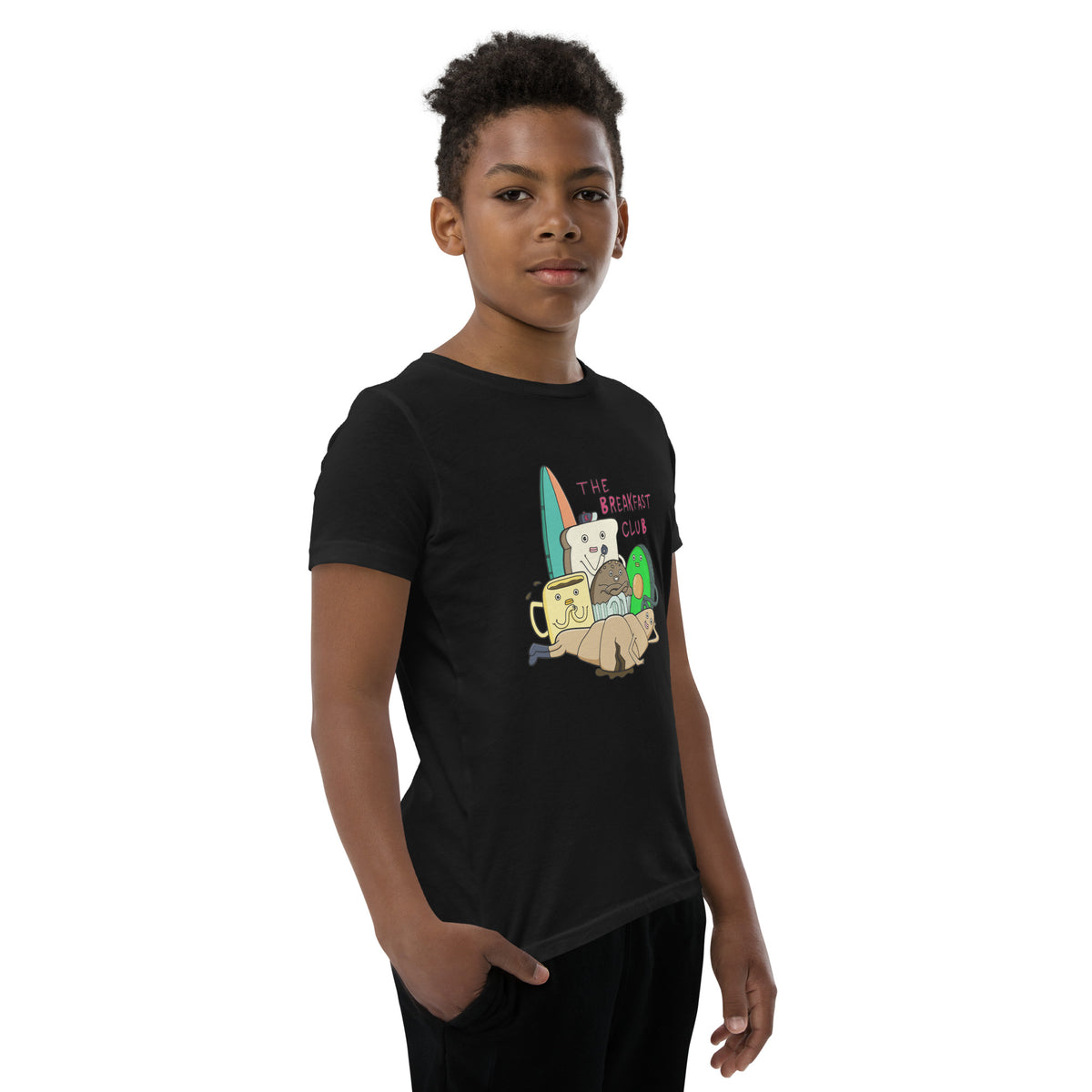 Hand-drawn breakfast crew graphic t-shirt with a playful nod to 1980s movie nostalgia