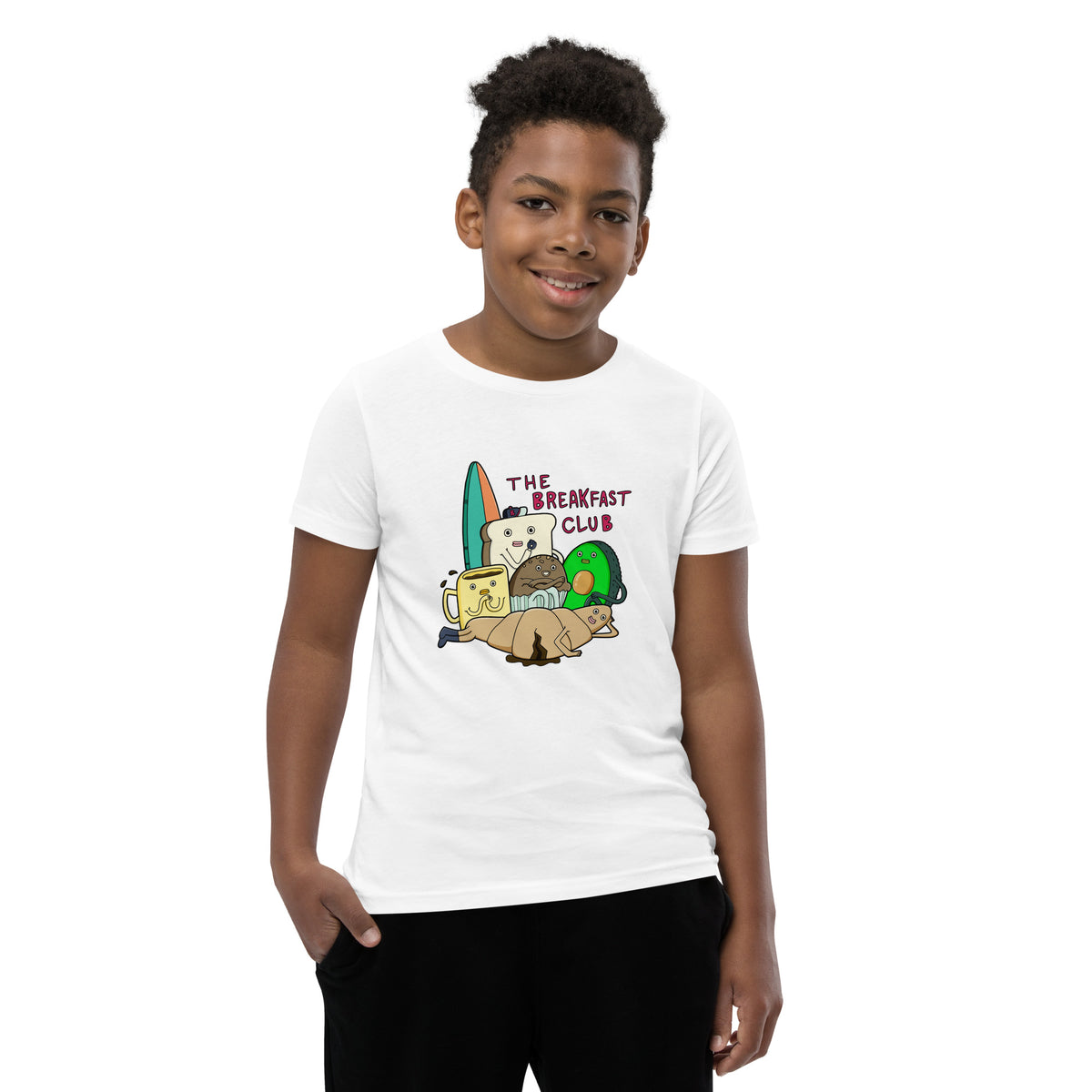 Popwhimsy style breakfast food illustration on an original graphic tee by Daniel Sulzberg