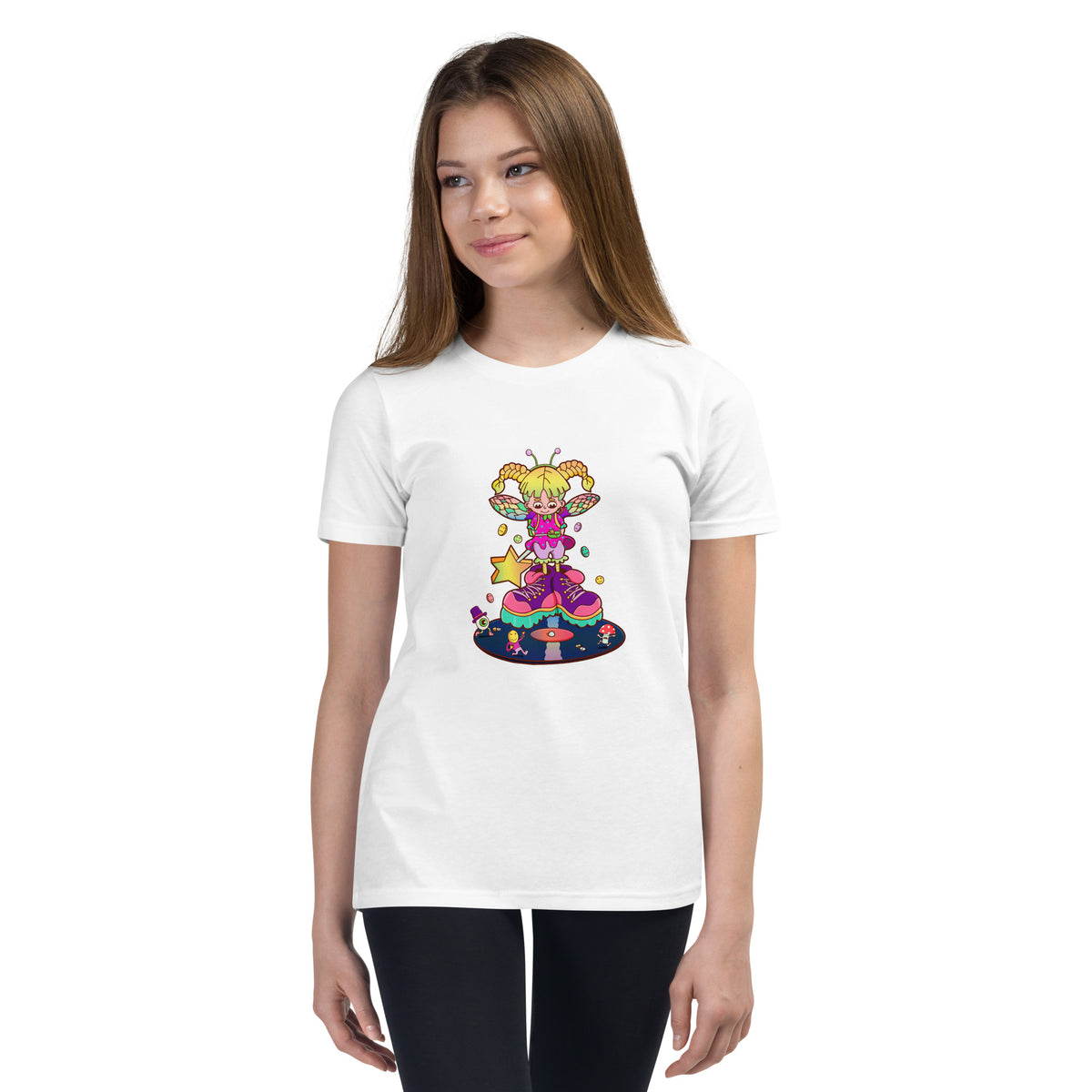 Neon nineties rave fairy kids t-shirt by Santa Barbara illustrator Daniel Sulzberg