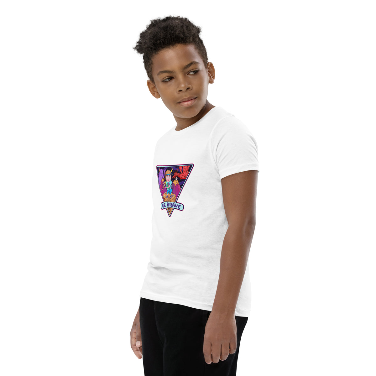 Be Brave illustrated youth tee, an encouraging hand-drawn kids gift by Daniel Sulzberg